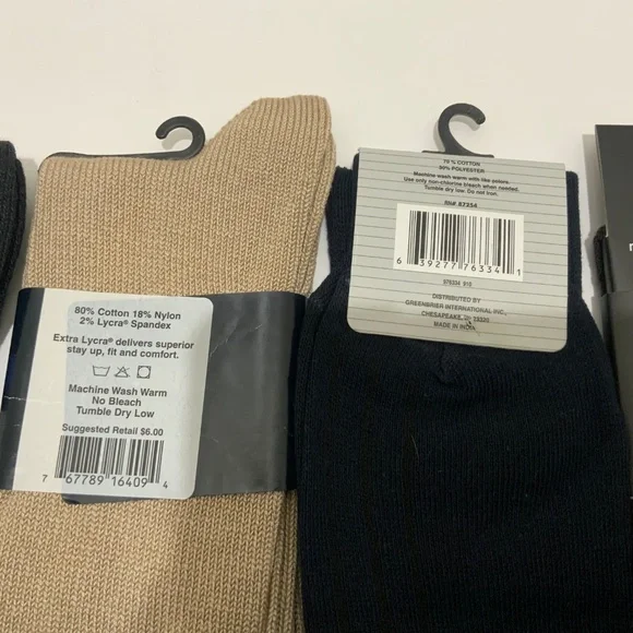 5 pair -Men's Cotton blend Socks Black Tan Navy Brown  - New! Size 9 - 13 - Picture 4 of 7